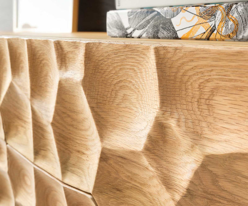 TV Stand Solu 175cm Oak Wood Natural 2 Doors 2 Drawers 3D Front