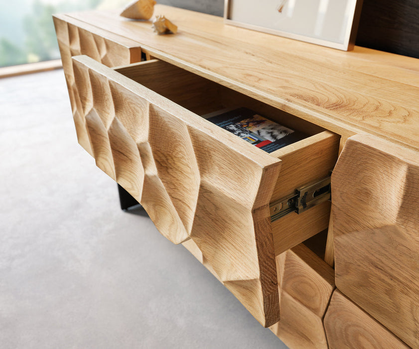 TV Stand Solu 220cm Oak Wood Natural 2 Doors 4 Drawers 3D Front