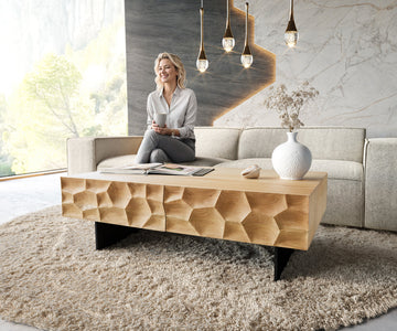 Coffee Table Solu 120x70cm Oak Wood Natural 4 Drawers 3D Front