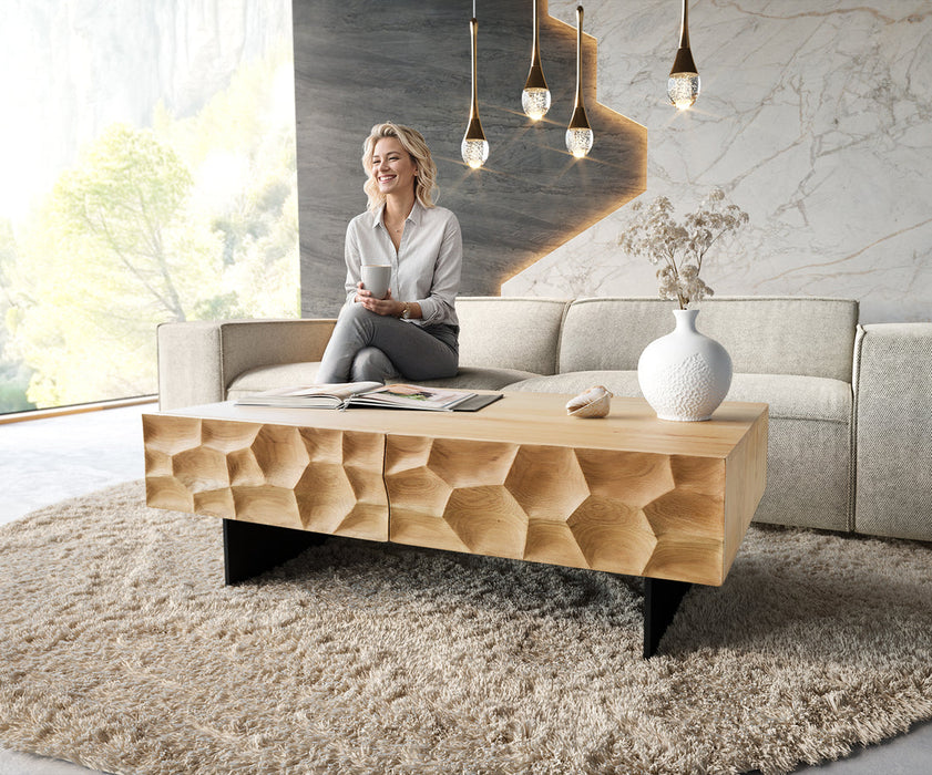 Coffee Table Solu 120x70cm Oak Wood Natural 4 Drawers 3D Front