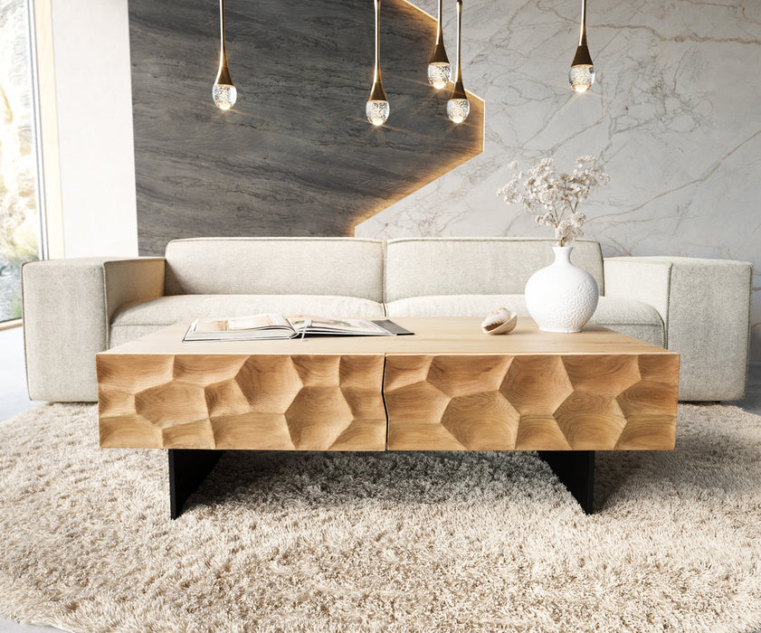 Coffee Table Solu 120x70cm Oak Wood Natural 4 Drawers 3D Front