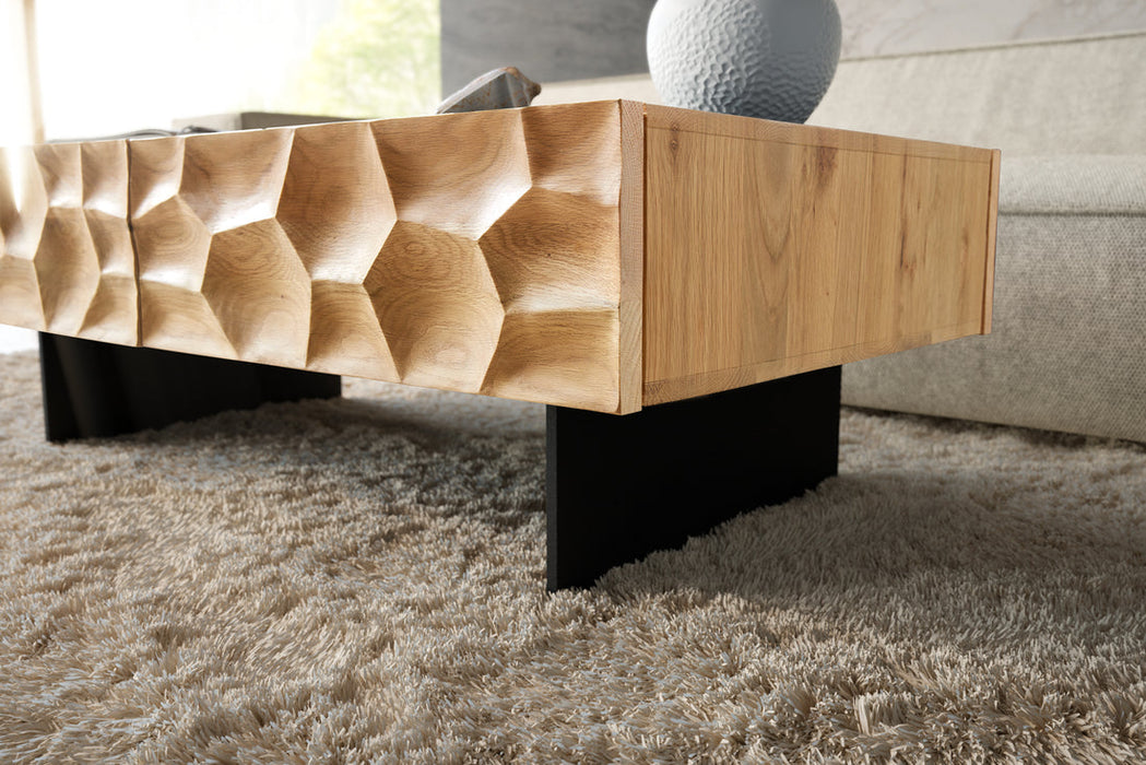Coffee Table Solu 120x70cm Oak Wood Natural 4 Drawers 3D Front