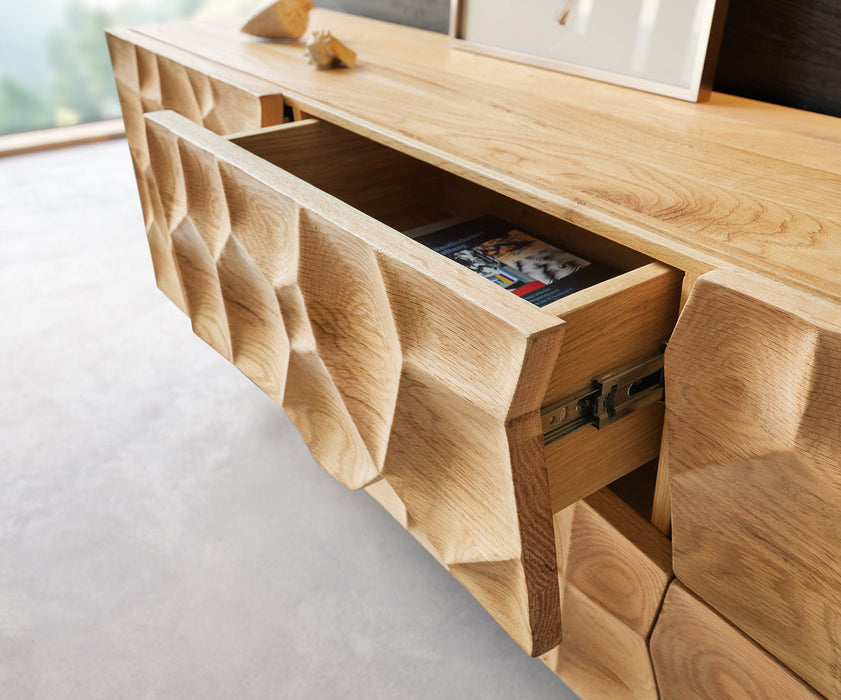 Floating TV Stand Solu 220cm Oak Wood Natural 2 Doors 4 Drawers 3D Front
