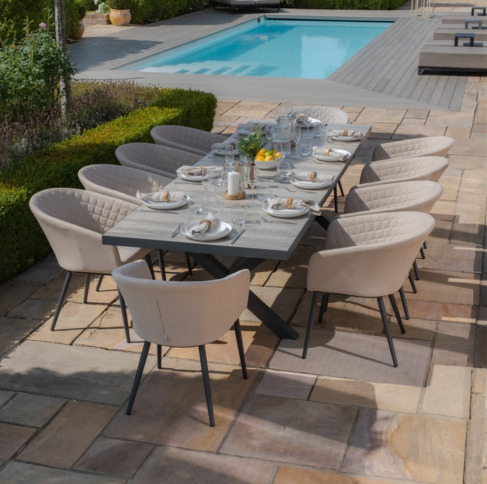 Vienna 6 - 10 Seat Extending Rectangular Dining Table with Charcoal Frame and 10 Ambition Oatmeal Outdoor Fabric Dining Chairs