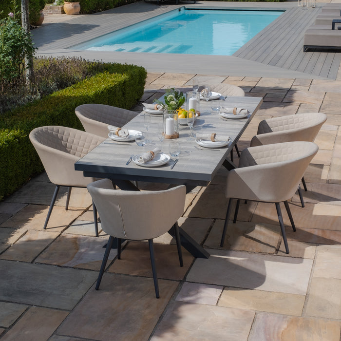 Vienna 6 - 10 Seat Extending Rectangular Dining Table with Charcoal Frame and 10 Ambition Oatmeal Outdoor Fabric Dining Chairs