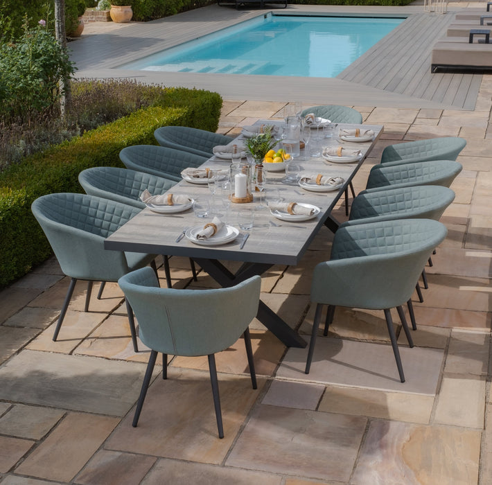 Vienna 6 - 10 Seat Extending Rectangular Dining Table with Charcoal Frame and 10 Ambition Sage Green Outdoor Fabric Dining Chairs
