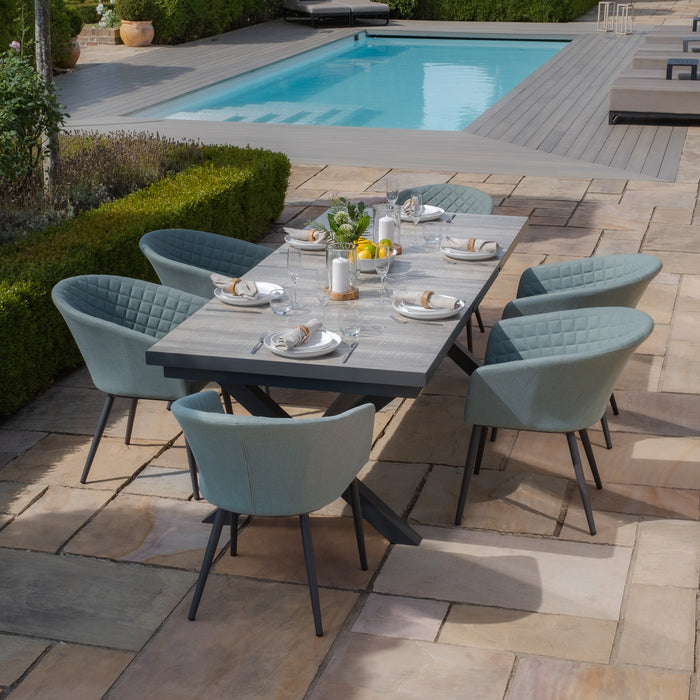Vienna 6 - 10 Seat Extending Rectangular Dining Table with Charcoal Frame and 10 Ambition Sage Green Outdoor Fabric Dining Chairs