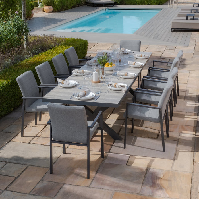 Vienna 6 - 10 Seat Extending Rectangular Dining Table with Charcoal Frame and 10 Ibiza Zinc Grey Outdoor Fabric Dining Chairs