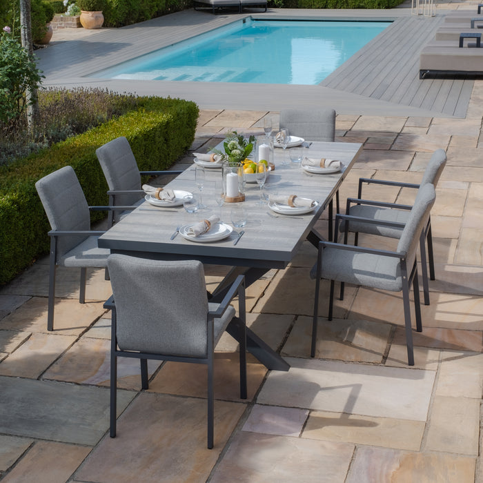 Vienna 6 - 10 Seat Extending Rectangular Dining Table with Charcoal Frame and 10 Ibiza Zinc Grey Outdoor Fabric Dining Chairs