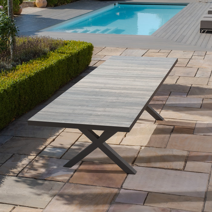 Vienna 6 - 10 Seat Extending Rectangular Dining Table with Charcoal Frame and 10 Ibiza Zinc Grey Outdoor Fabric Dining Chairs