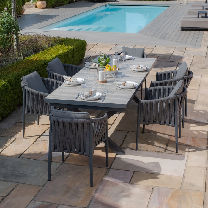 Vienna 6 - 10 Seat Extending Rectangular Dining Table with Charcoal Frame and 10 Milan Charcoal Rope Weave Dining Chairs