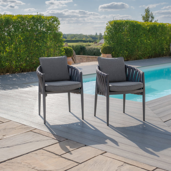 Vienna 6 - 10 Seat Extending Rectangular Dining Table with Charcoal Frame and 10 Milan Charcoal Rope Weave Dining Chairs