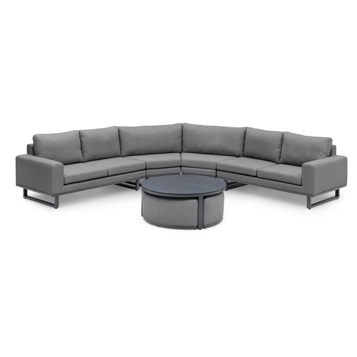 Outdoor Fabric Ethos Grande Corner Sofa Set with Round Coffee Table & 3 Footstools