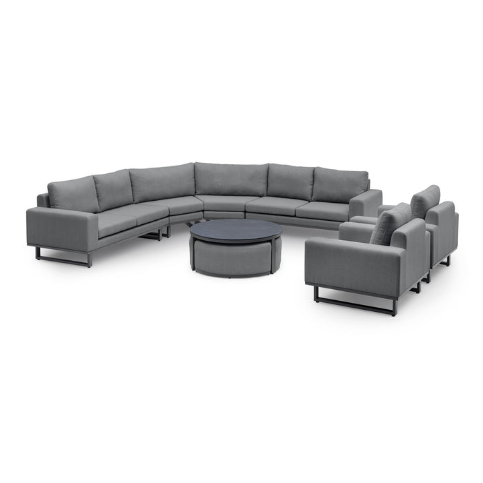Outdoor Fabric Ethos Grande Corner Sofa Set & 2 Armchairs with Round Coffee Table & 3 Footstools