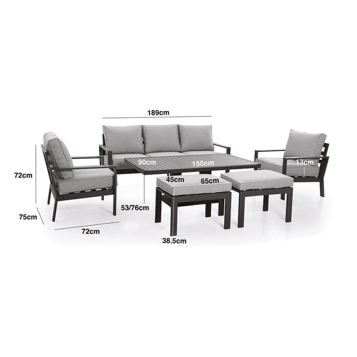 Vancouver 3 Seat Aluminium Sofa Set with Rising Table & 2 Stools - Dove Grey