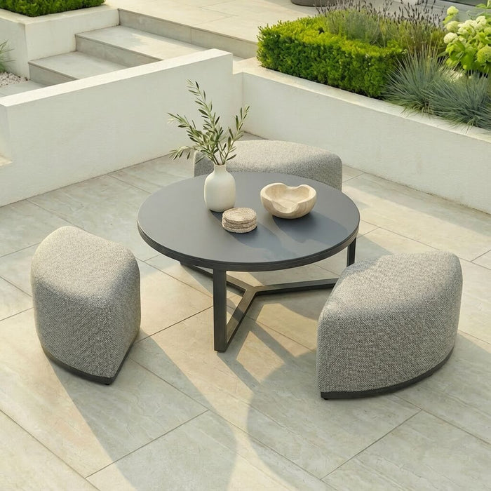 Round Coffee Table with 3 Footstools