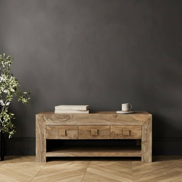 Oak Stain Acre & Artisan Premium Mango Wood 110cm 6 Drawer Coffee Table