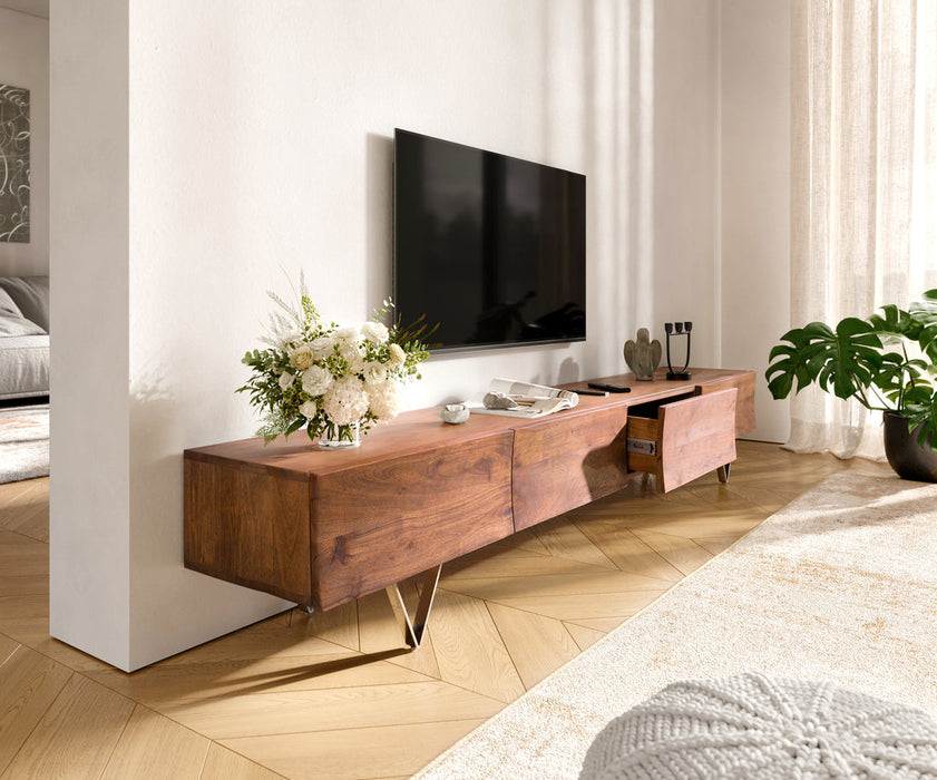 TV Stand Wyatt 220cm Acacia Wood Brown V-Feet