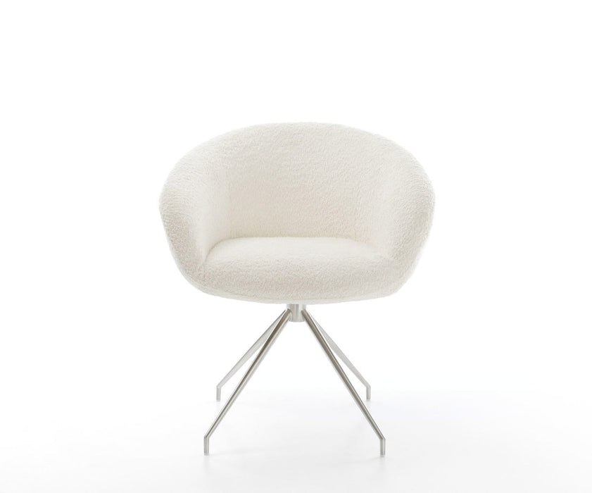 Dining Chair Vinka Bouclé White Cross Conical Base Silver 180° Swivel Pocket Springs