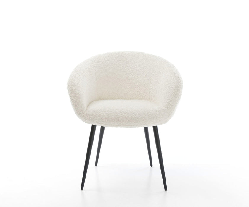 Dining Chair Vinka Bouclé White 4 Legs Base Black Pocket Springs