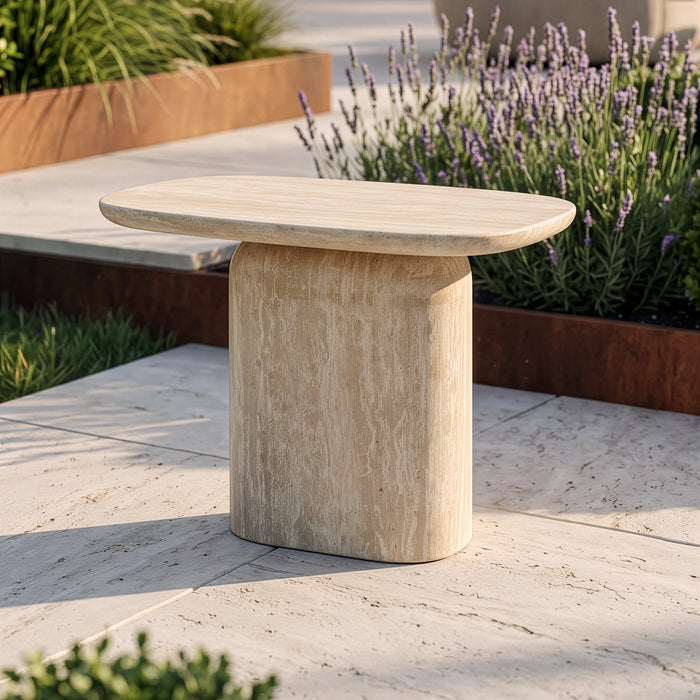 Monte Carlo Small Side Table in Travertine
