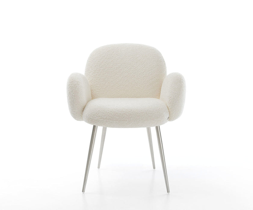 Dining Chair Nube Bouclé White 4 Legs Base Silver Pocket Springs