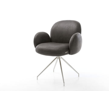 Dining Chair Nube Microfiber Anthracite Vintage Cross Conical Base Silver 180° Swivel Pocket Springs