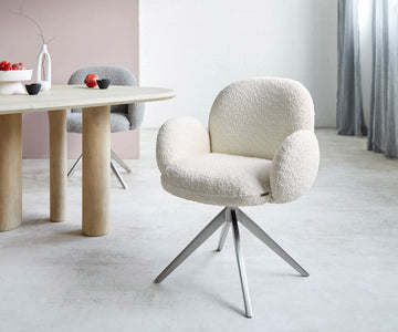 Dining Chair Nube Bouclé White Cross Base 360° Swivel Silver Pocket Springs