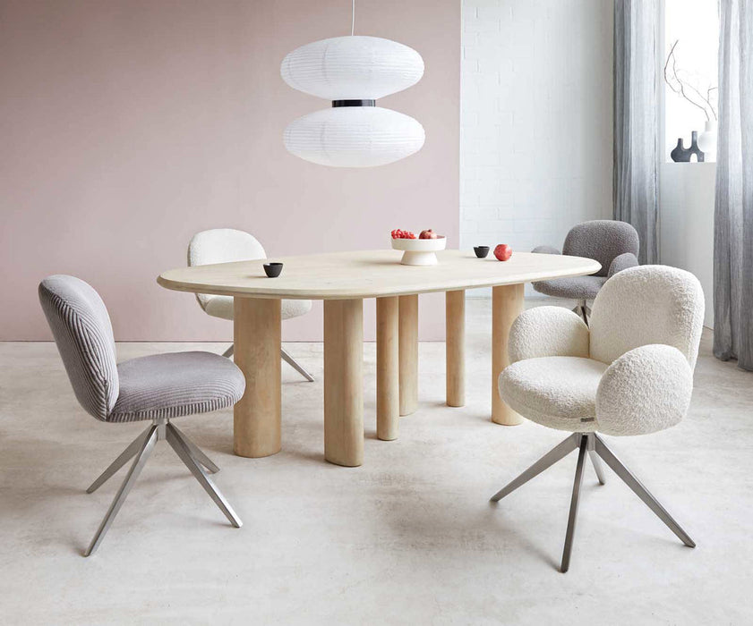 Dining Chair Nube Bouclé White Cross Base 360° Swivel Silver Pocket Springs