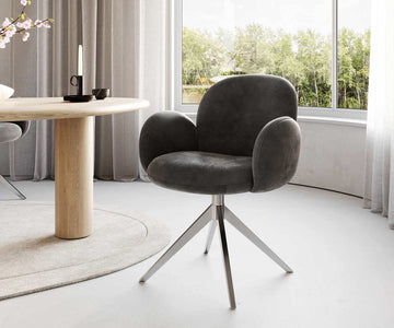 Dining Chair Nube Microfiber Anthracite Vintage Cross Base 360° Swivel Silver Pocket Springs