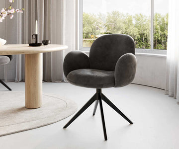 Dining Chair Nube Microfiber Anthracite Vintage Cross Base 360° Swivel Black Pocket Springs