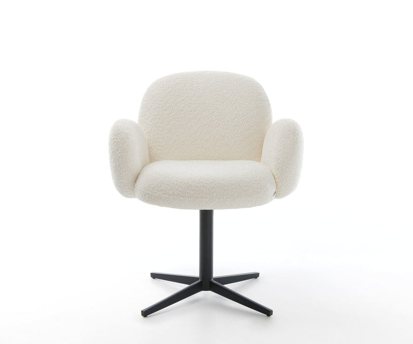 Dining Chair Nube Bouclé White Star Base 360° Swivel Black Pocket Springs
