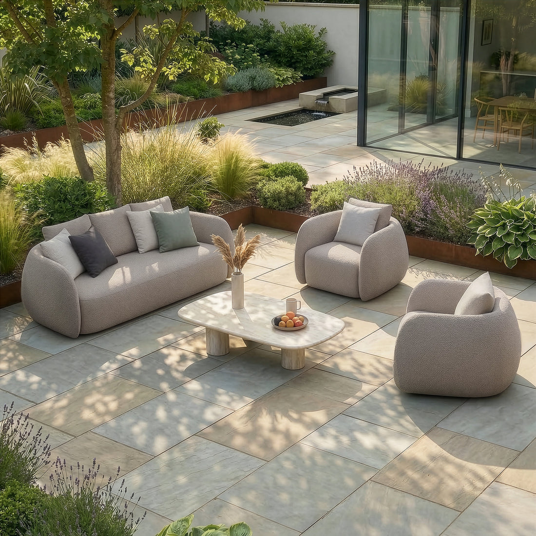 Outdoor Fabric Monte Carlo 3 Seat Sofa Set - Greige Boucle