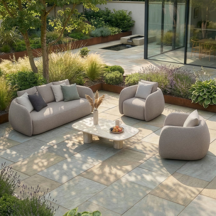 Outdoor Fabric Monte Carlo 3 Seat Sofa Set - Greige Boucle