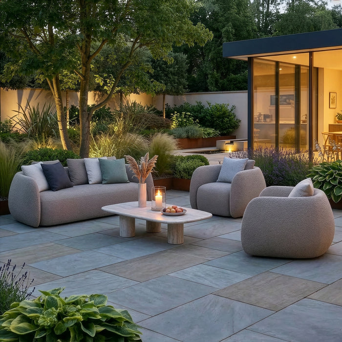 Outdoor Fabric Monte Carlo 3 Seat Sofa Set - Greige Boucle