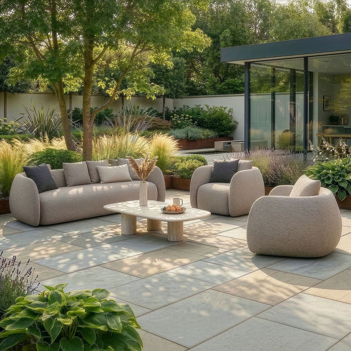 Outdoor Fabric Monte Carlo 4 Seat Sofa Set - Greige Boucle