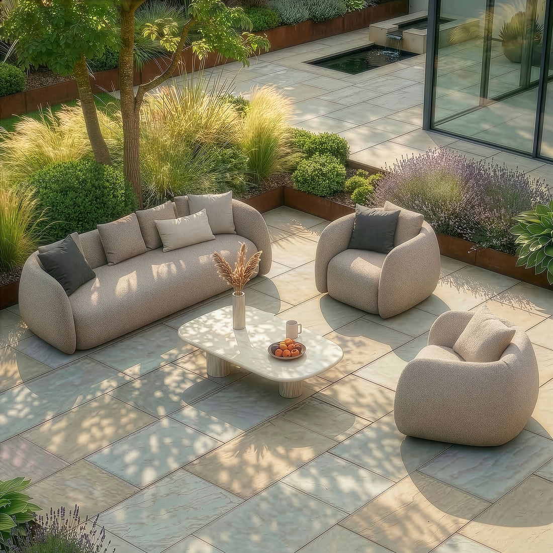Outdoor Fabric Monte Carlo 4 Seat Sofa Set - Greige Boucle