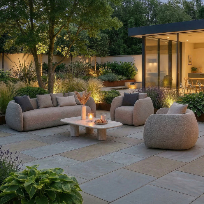 Outdoor Fabric Monte Carlo 4 Seat Sofa Set - Greige Boucle