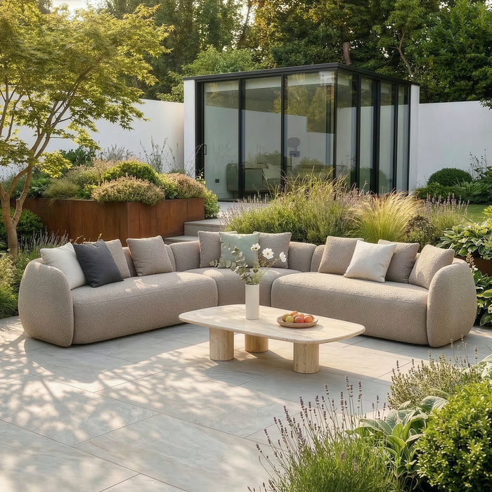 Outdoor Fabric Monte Carlo Large Corner Sofa Set - Greige Boucle