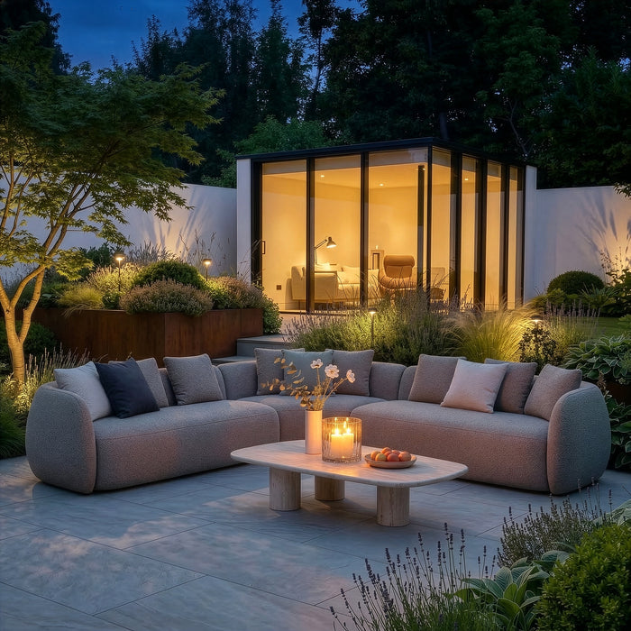 Outdoor Fabric Monte Carlo Large Corner Sofa Set - Greige Boucle