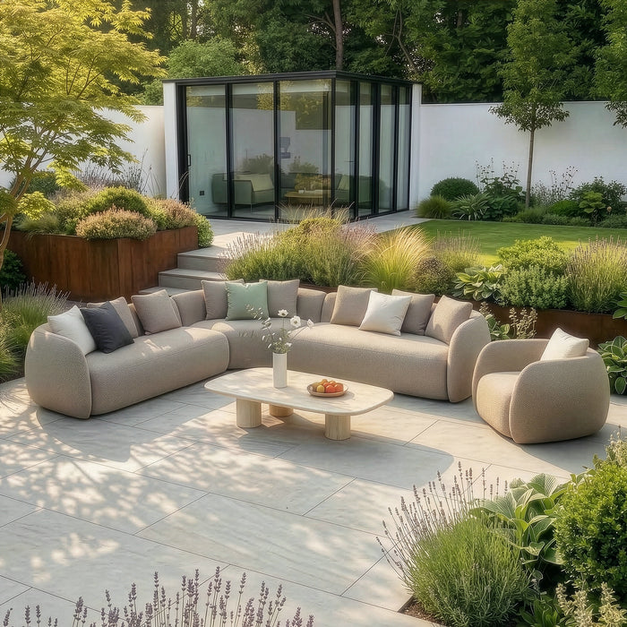 Outdoor Fabric Monte Carlo Large Corner Sofa Set with Armchair - Greige Boucle