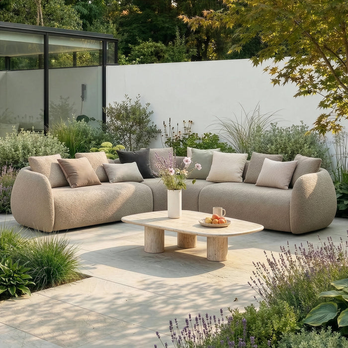 Outdoor Fabric Monte Carlo Small Corner Sofa Set - Greige Boucle