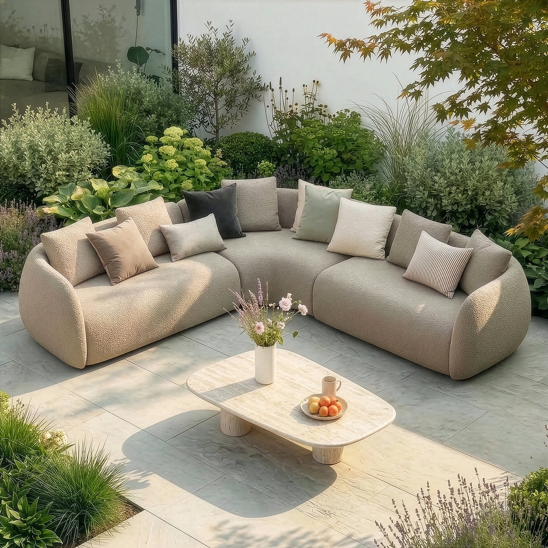 Outdoor Fabric Monte Carlo Small Corner Sofa Set - Greige Boucle