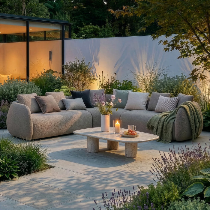 Outdoor Fabric Monte Carlo Small Corner Sofa Set - Greige Boucle