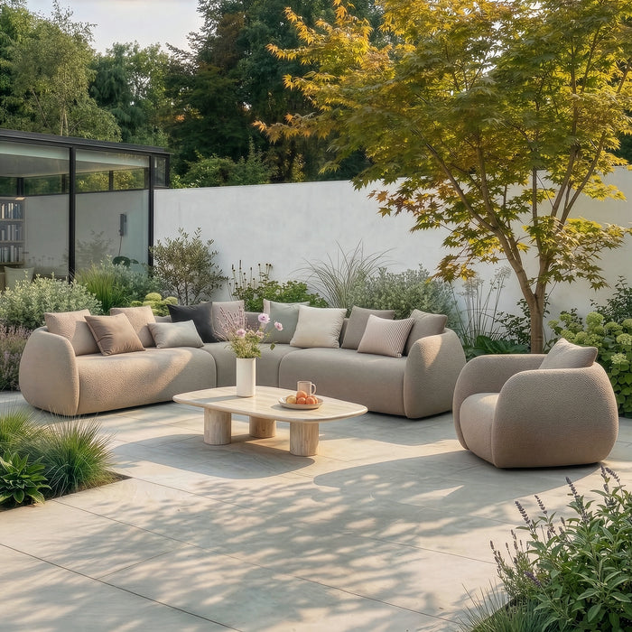 Outdoor Fabric Monte Carlo Small Corner Sofa Set with Armchair - Greige Boucle