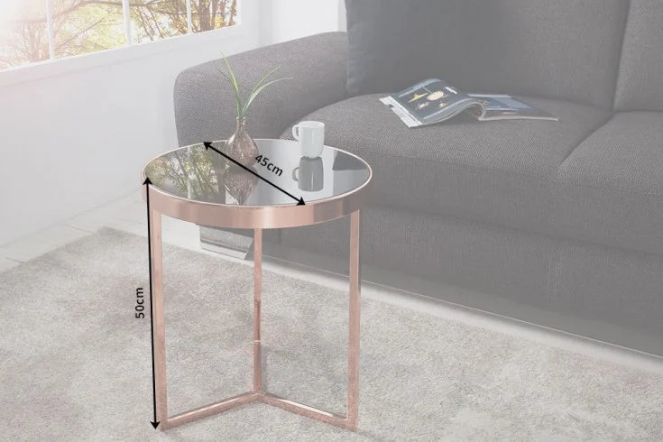 Round Side Table Art Deco 50cm Metal Copper