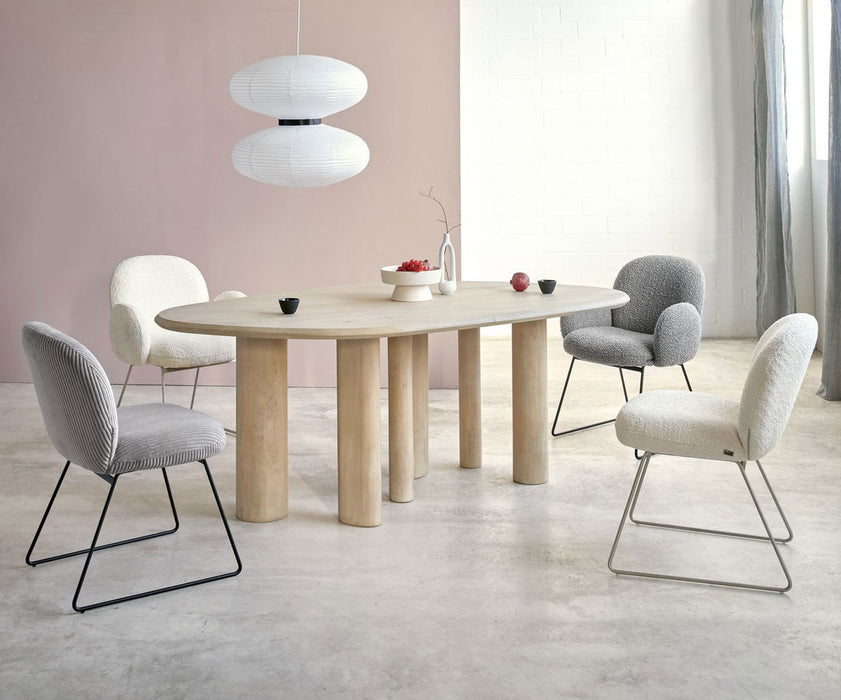 Dining Chair Nube Bouclé White Sled Base Silver Pocket Springs