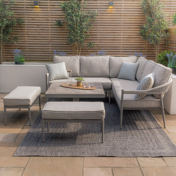 Florence Rope Weave Corner Dining Set with Square Rising Table & 2 Stools