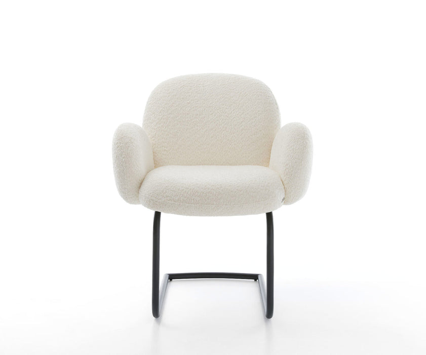 Dining Chair Nube Bouclé White Cantilever Round Base Black Pocket Springs