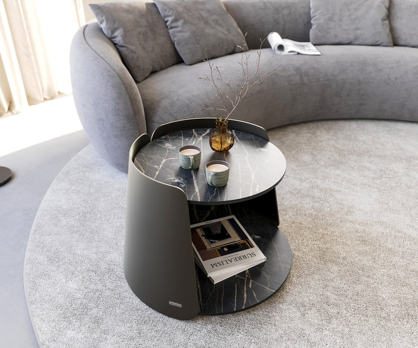 Coffee Table Daban 59x59cm Ceramic Noir Desir Brown Metal Frame Titanium